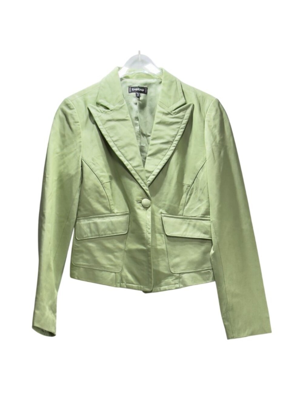 Bebe Women's Leather Jacket Green Tailored Blazer Size S Single Button Closure - Picture 7 of 9